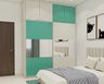 Frosty White And Aqua Green 2-Door Sliding Door Wardrobe Design - Livspace
