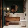 Bathroom Design with White Tiles and Square Mirror
