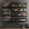 Home Bar Design with Black Metal Shelving