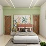 Guest Bedroom Design with Green Wallpapered Wall