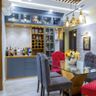 Home Bar Design with Dark Blue Wall Unit