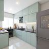 U-Shaped Kitchen Design with Blue Units