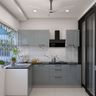 L-Shaped Kitchen Design with Silver Units