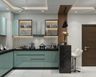 U-Shaped Kitchen Design with Aqua Green Units
