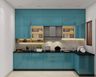 Blue L-Shaped Kitchen Design with Cabinets