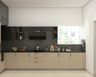L-Shaped Kitchen Design with Cream and Black Units