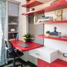 Home Office Design With Red And White Shelves And Study Table - Livspace
