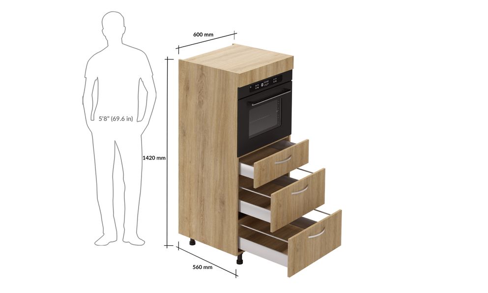 Mid-tall Microwave Unit, 3 Drawers
