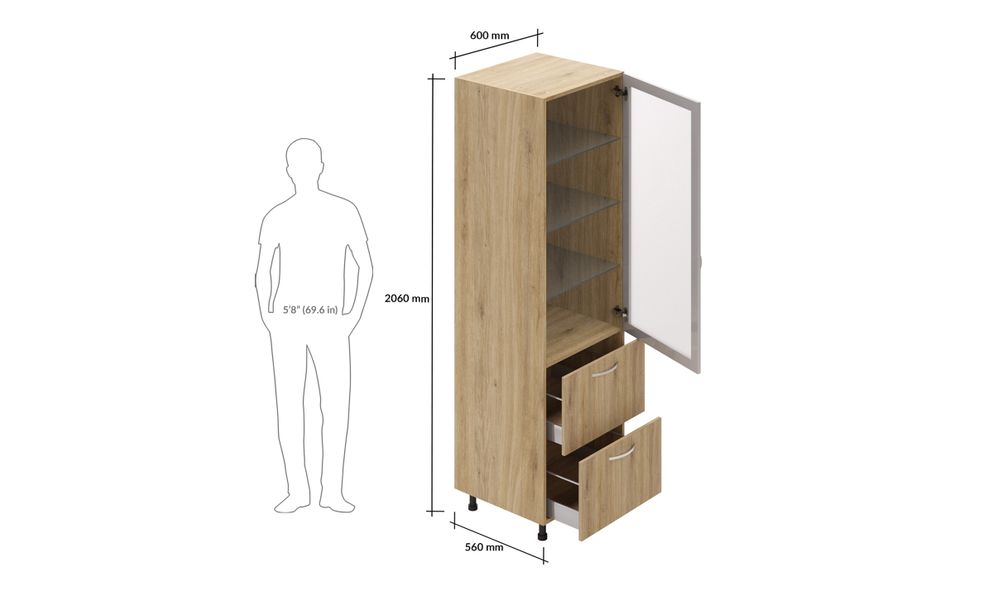 Tall Unit, 2 Drawers (2L), 3 Shelves