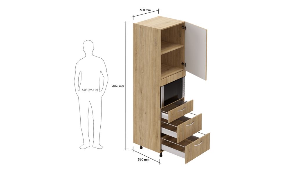 Tall Microwave Unit, 3 Drawers