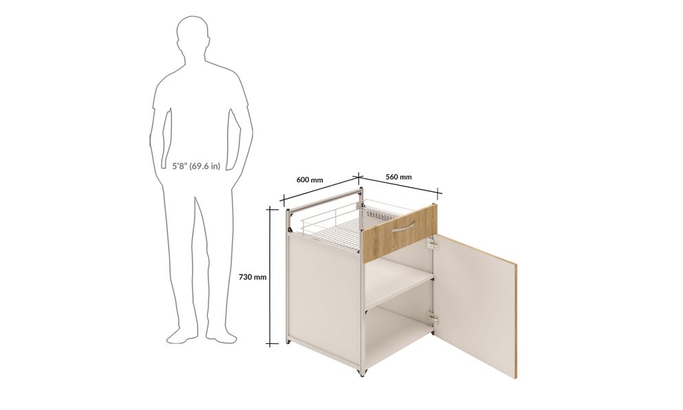 Drawer Unit (1M), 1 Shelf (w/o backpanel)