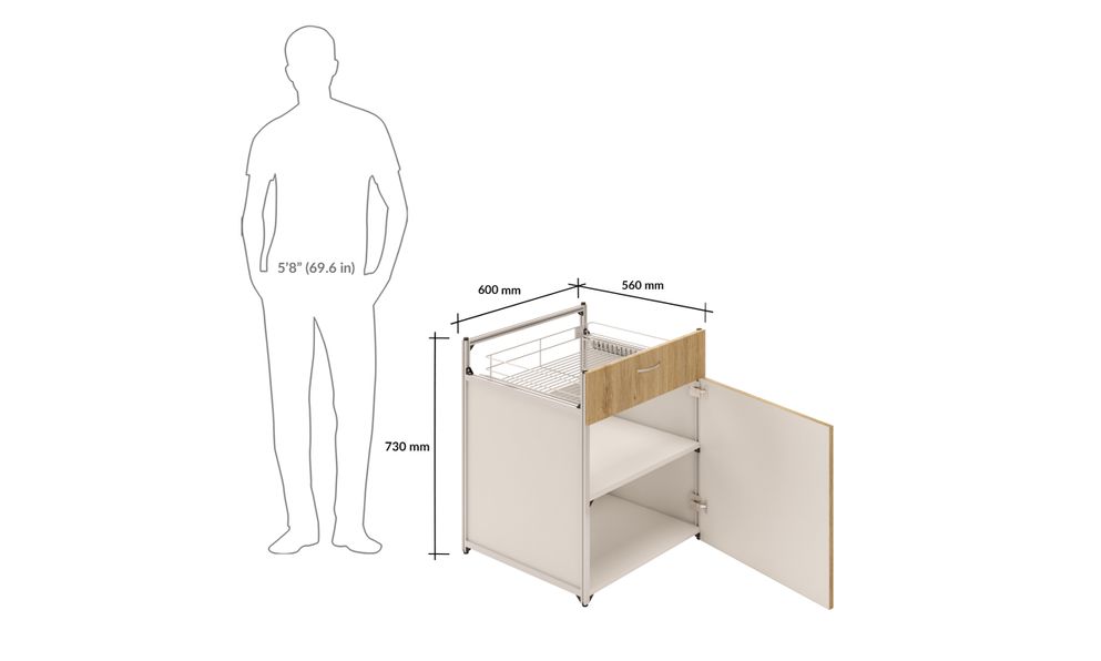 Drawer Unit (1M), 1 Shelf (with backpanel)